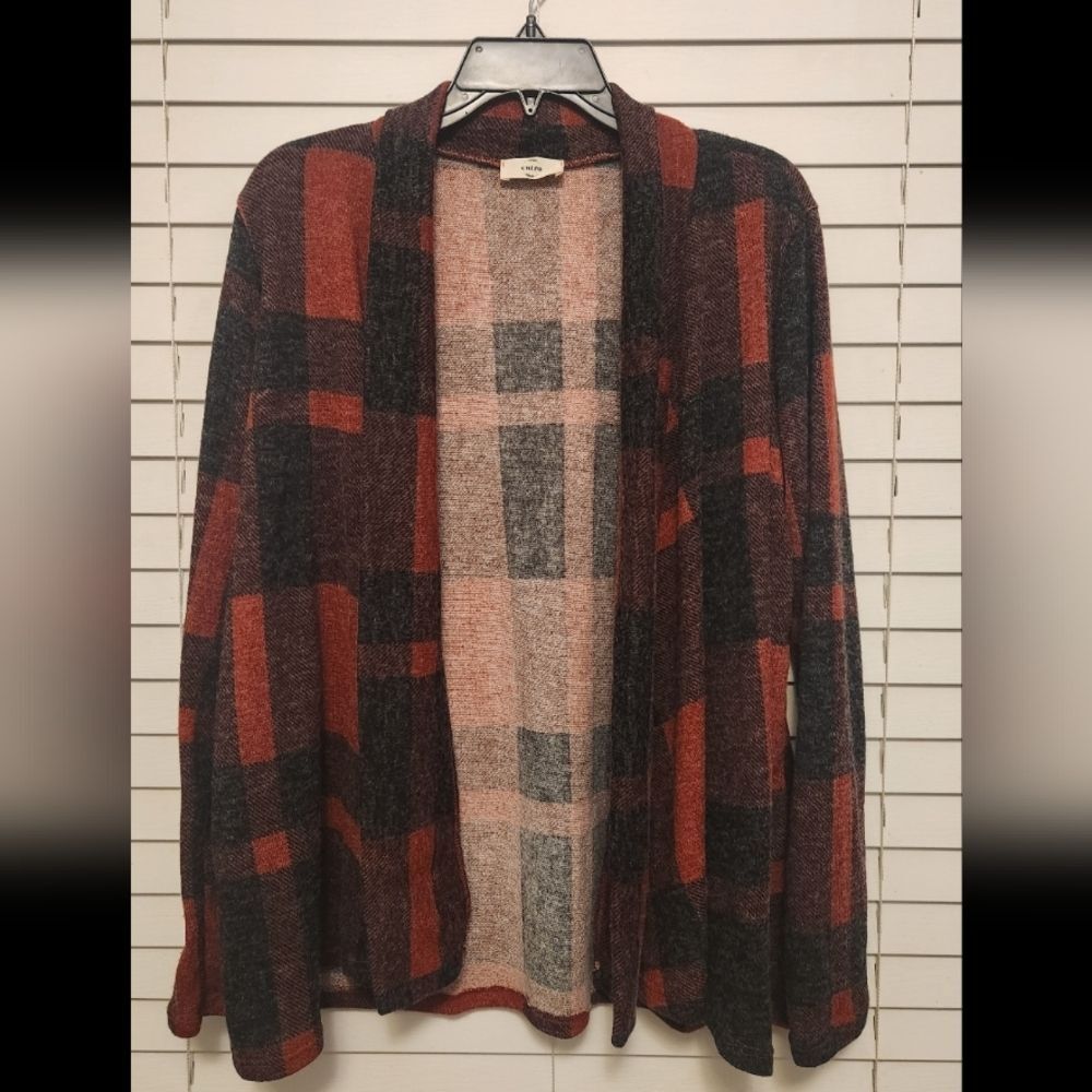 Entro Plaid Open-Front Cardigan Sweater Size Large